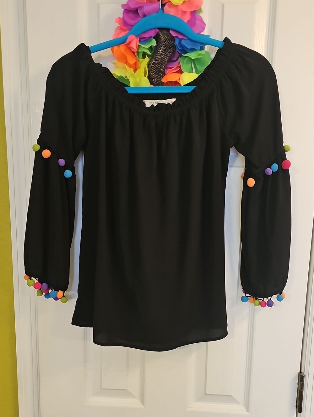 Nylon Apparel NEW Black Pom Pom Boho Blouse S